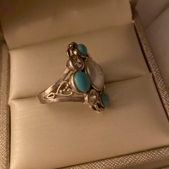 Turquoise freshwater pearl sterling silver ring - Picture 6 of 9